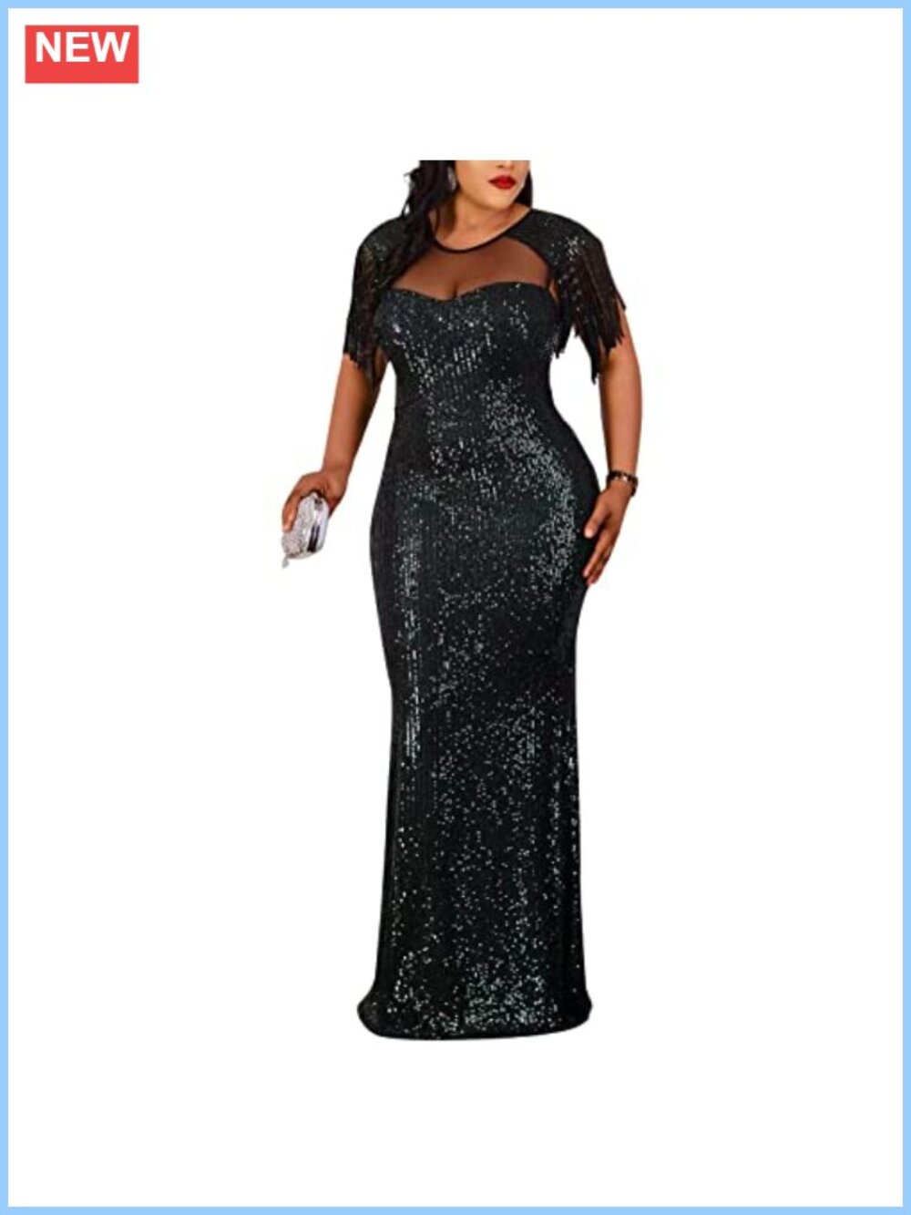 Sexy Sequin Tassel Mesh Bodycon Maxi Dress Party Cocktail Evening